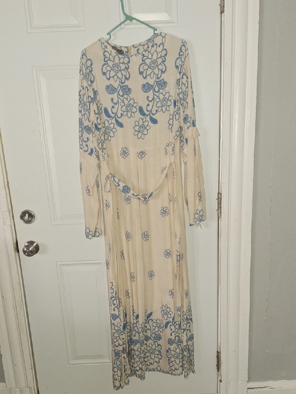 Cream and Blue Floral Maxi Dress
